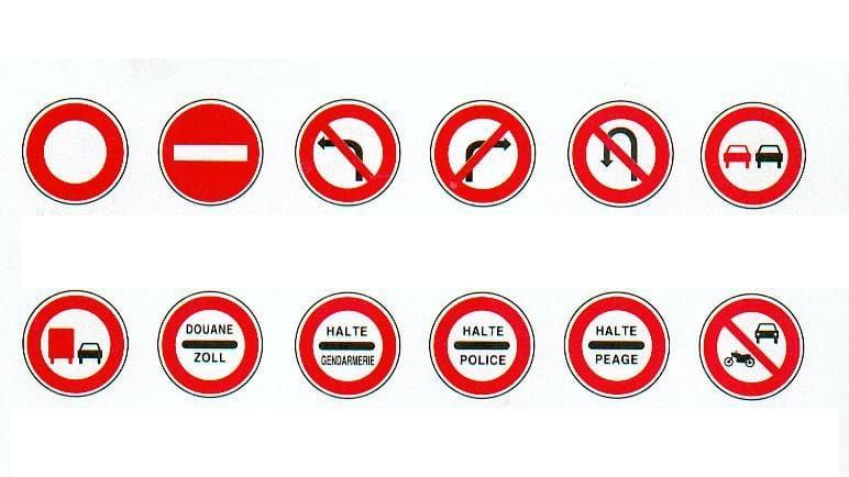Panneaux d'interdiction (ronds rouges)